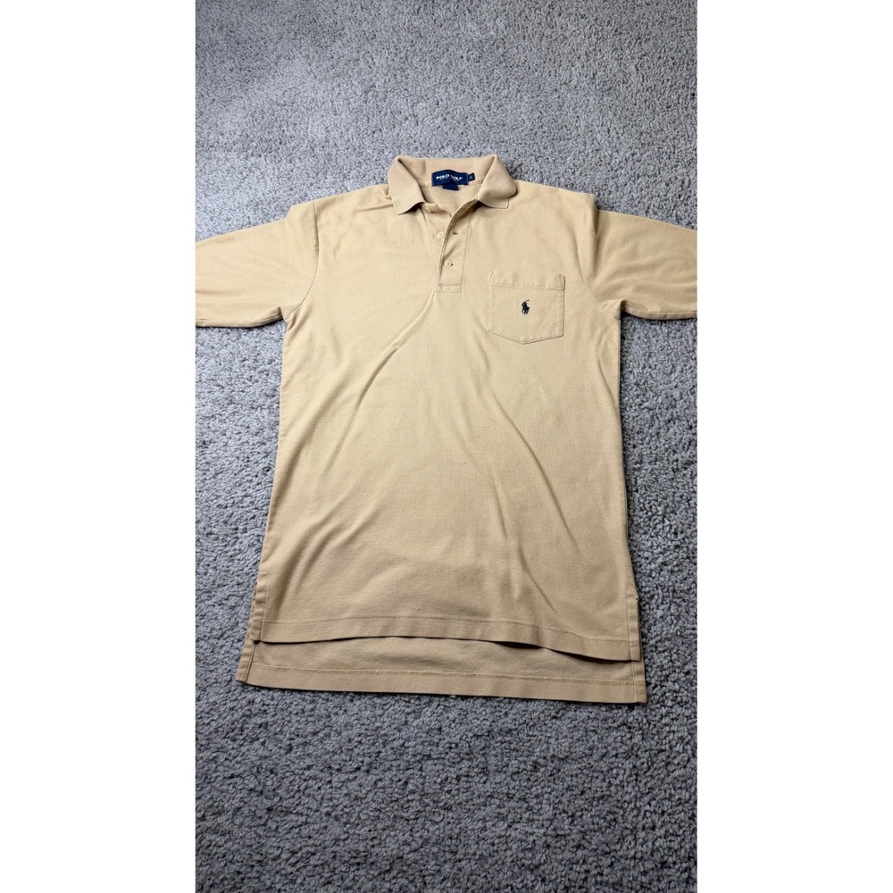 Polo Golf Ralph Lauren Mens Small Tan Beige Pique Pocket Polo Shirt Short Sleeve